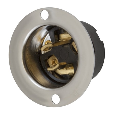 Hubbell Wiring Device-Kellems Flanged Locking Inlet, 15 A, 125V AC, Single Phase, 2 Pole, Screw Terminals, Black HBL7466
